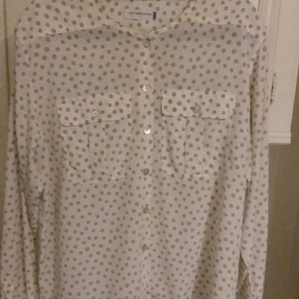 White with tan polka dots button up